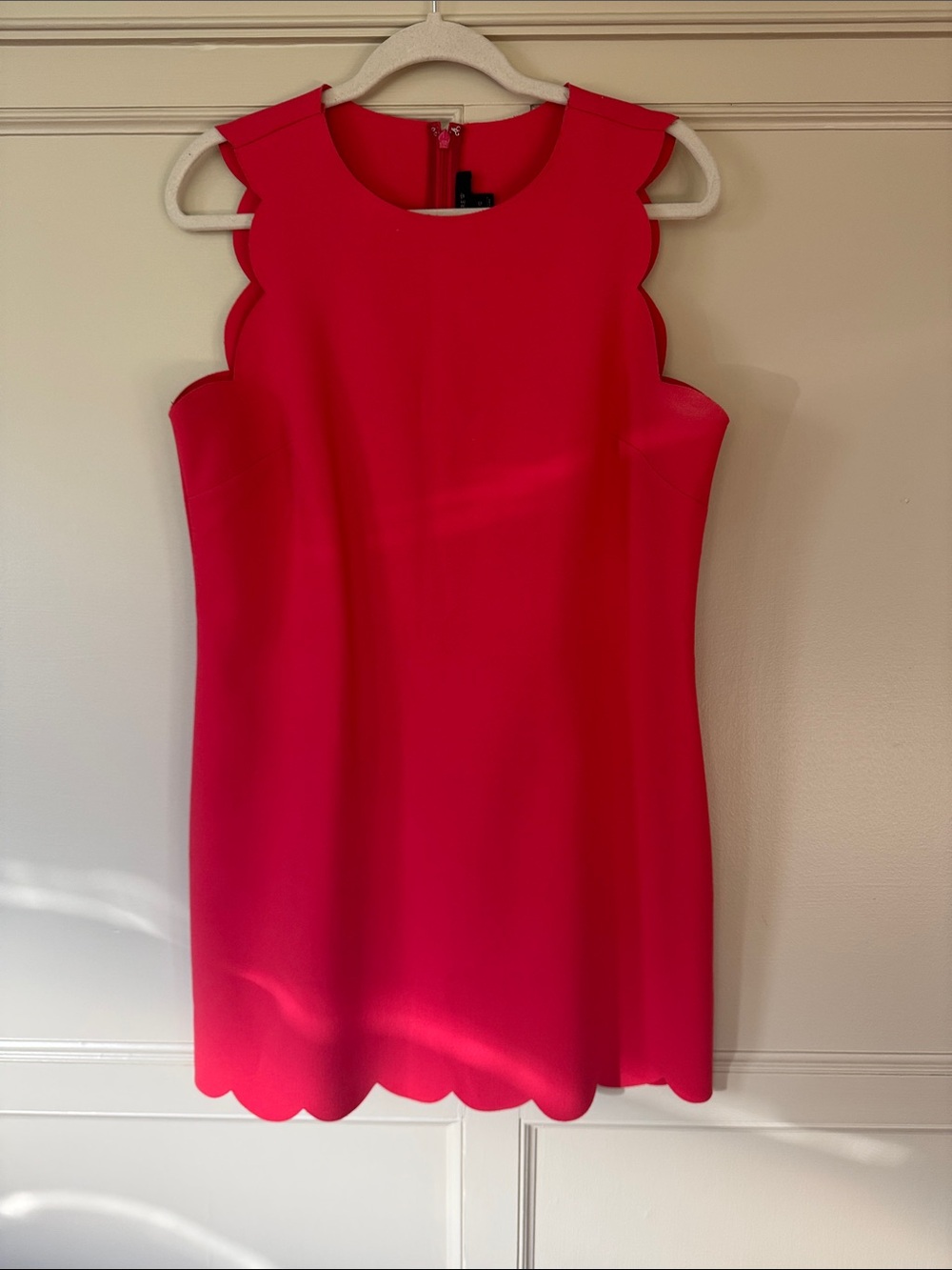 J. CREW CORAL PINK DRESS LASER-CUT SCALLOP SHIFT MINI DRESS SIZE 12